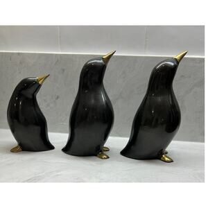 Penguin Trio in cloisonne brass RARE